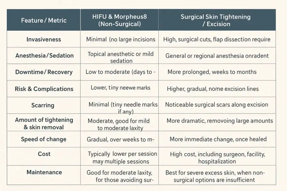 Table showing benefits of Lipo Freeze 2 U Folkestone treatments for skin tightening following weight loss injections.